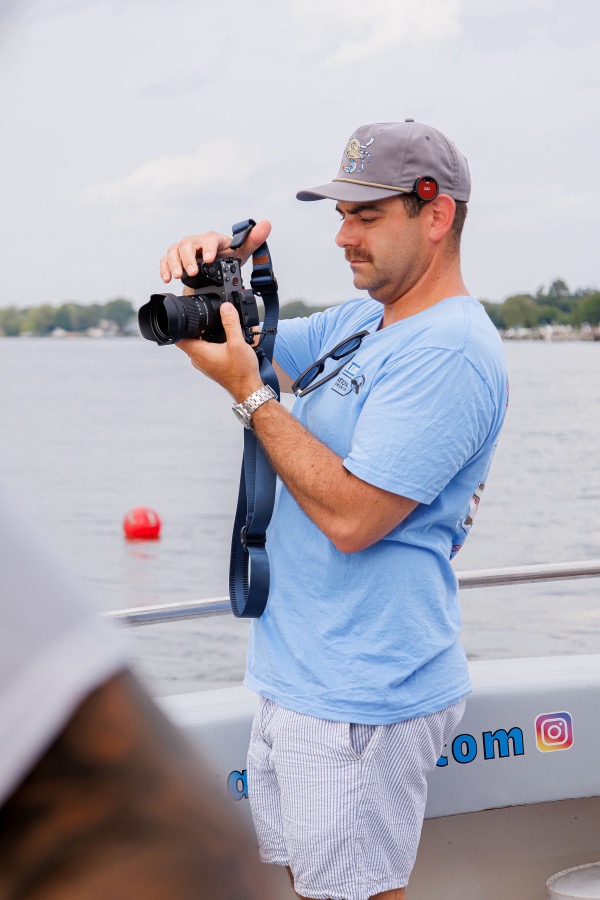 Justin at work behind the cinema camera on the Chesapeake Bay